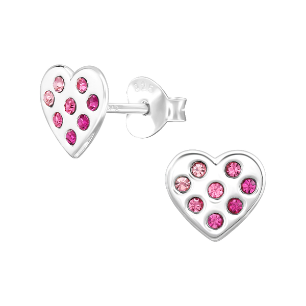 Children's Sterling Silver 'Shades of Pink Sparkle Heart' Crystal Stud Earrings