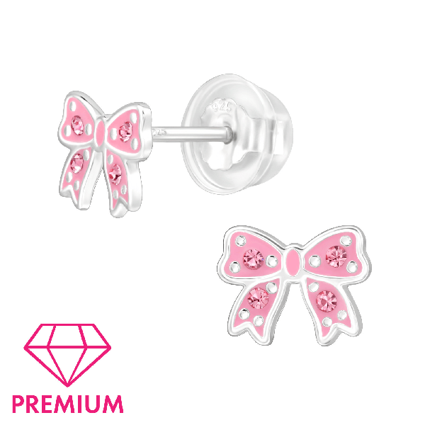 Children's Sterling Silver 'Pink Bow Sparkle' Stud Earrings