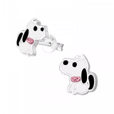 Children's Sterling Silver 'Dog with Pink Crystal Collar' Stud Earrings