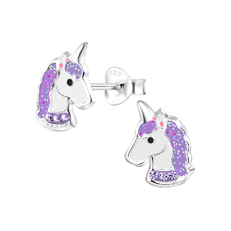 Children's Sterling Silver 'Blue Unicorn' Stud Earrings