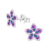 Children's Sterling Silver 'Tanzanite Purple Sparkle Flower' Stud Earrings