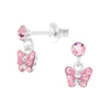 Children's Sterling Silver 'Pink Sparkle Drop Butterfly' Crystal Stud Earrings