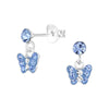 Children's Sterling Silver 'Blue Sparkle Drop Butterfly' Crystal Stud Earrings