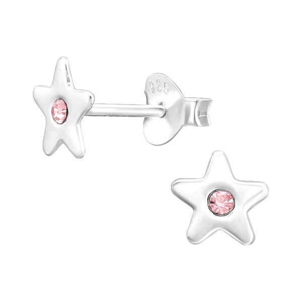 Children's Sterling Silver 'Star with Pink Crystal' Stud Earrings
