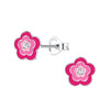 Children's Sterling Silver 'Pretty Pink Flower with Crystal' Stud Earrings