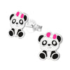 Children's Sterling Silver 'Panda with Pink Bow' Stud Earrings