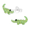 Children's Sterling Silver 'Green Alligator / Crocodile' Crystal Stud Earrings