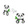 Children's Sterling Silver 'Panda with Bamboo' Crystal Stud Earrings