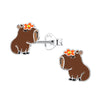 Children's Sterling Silver Capybara Stud Earrings (Dark Brown)