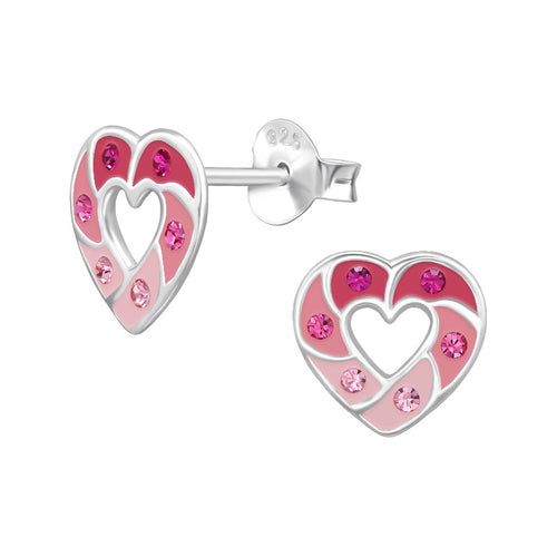Children's Sterling Silver 'Pretty Pink Sparkle Heart' Crystal Stud Earrings