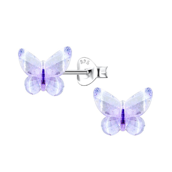 Children's Sterling Silver 'Purple Butterfly' Stud Earrings
