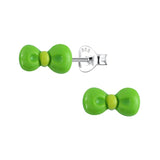 Children's Sterling Silver 'Green Resin Bow’ Stud Earrings