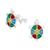 Children's Sterling Silver 'Multicoloured Sparkle Turtle/Tortoise' Crystal Stud Earrings