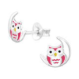 Children's Sterling Silver 'Owl in Moon' Stud Earrings