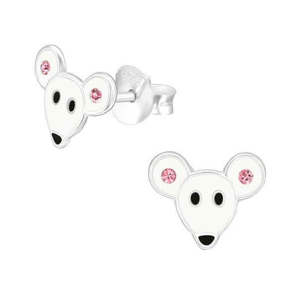 Children's Sterling Silver White Mouse Stud Earrings