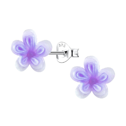 Sterling Silver 'Purple Flower' Stud Earrings for Teenagers