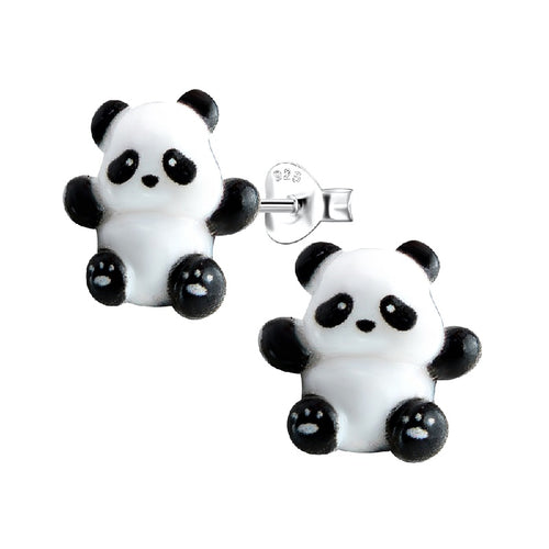 Sterling Silver Panda Stud Earrings for Teenagers