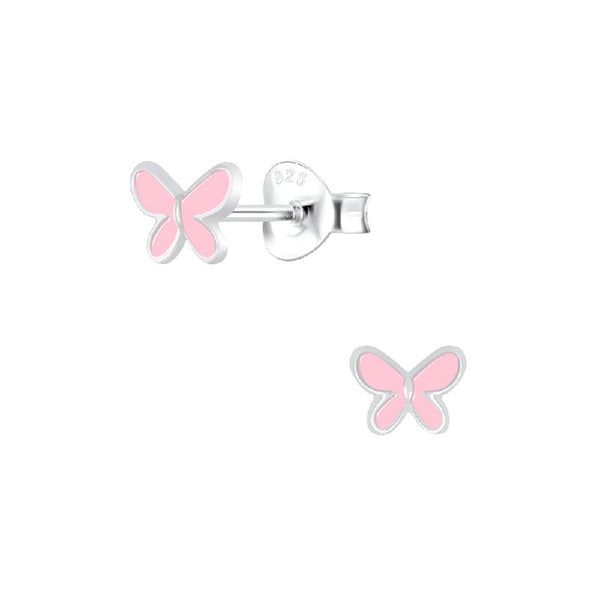 Children's Sterling Silver 'Pale Pink' Butterfly' Stud Earrings