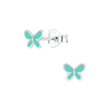 Children's Sterling Silver 'Pale Aqua Blue Butterfly' Stud Earrings