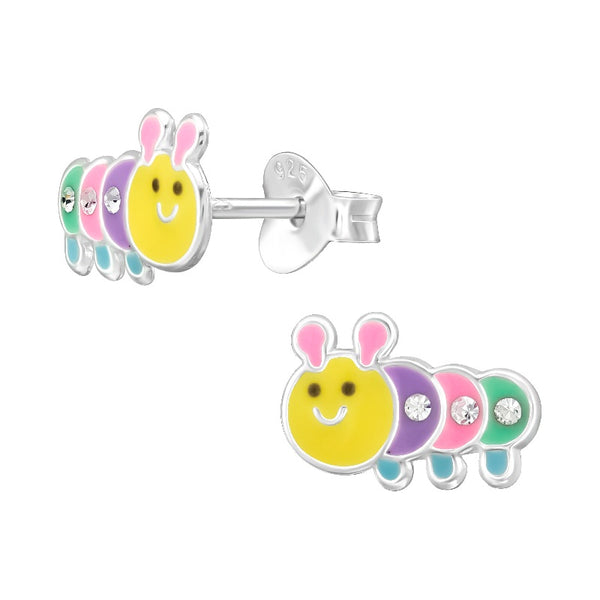 Children's Sterling Silver 'Colourful Caterpillar' Stud Earrings