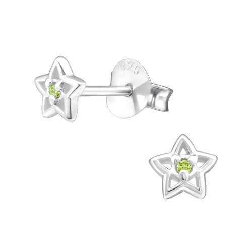 Children's Sterling Silver 'August Birthstone' Star Stud Earrings