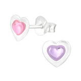 Children's Sterling Silver 'Pink and Purple Heart' Stud Earrings