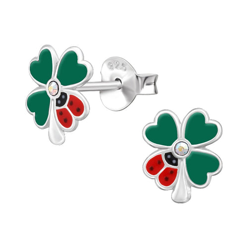 Children's Sterling Silver 'Ladybird on Clover' Stud Earrings