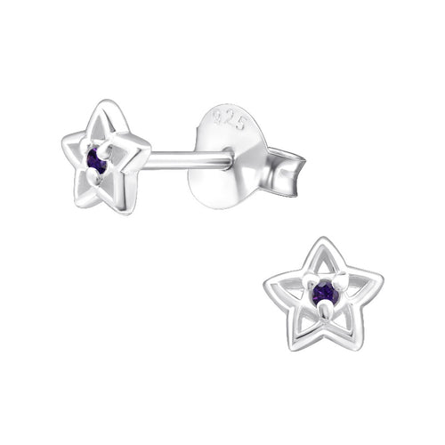 Children's Sterling Silver 'February Birthstone' Star Stud Earrings