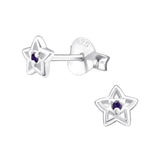 Children's Sterling Silver 'February Birthstone' Star Stud Earrings