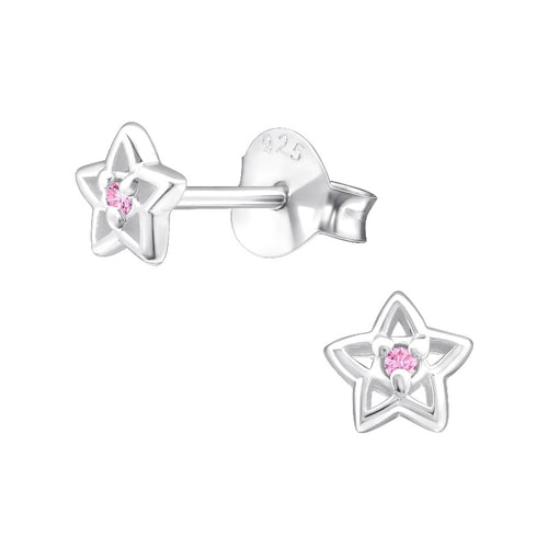 Children's Sterling Silver 'October Birthstone' Star Stud Earrings
