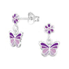 Children's Sterling Silver 'Purple Drop Butterfly' Stud Earrings