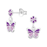 Children's Sterling Silver 'Purple Drop Butterfly' Stud Earrings