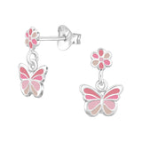 Children's Sterling Silver 'Pink Drop Butterfly' Stud Earrings