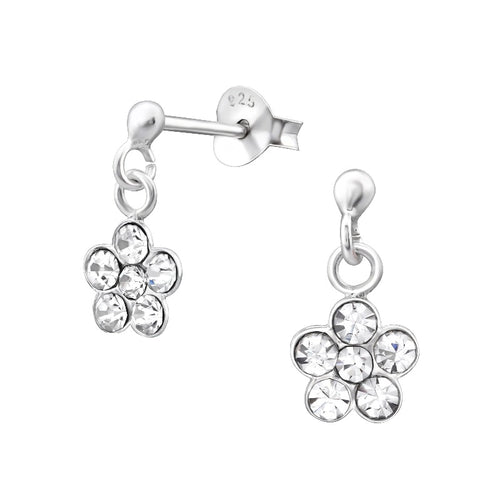 Children's Sterling Silver 'Crystal Drop Flower' Stud Earrings