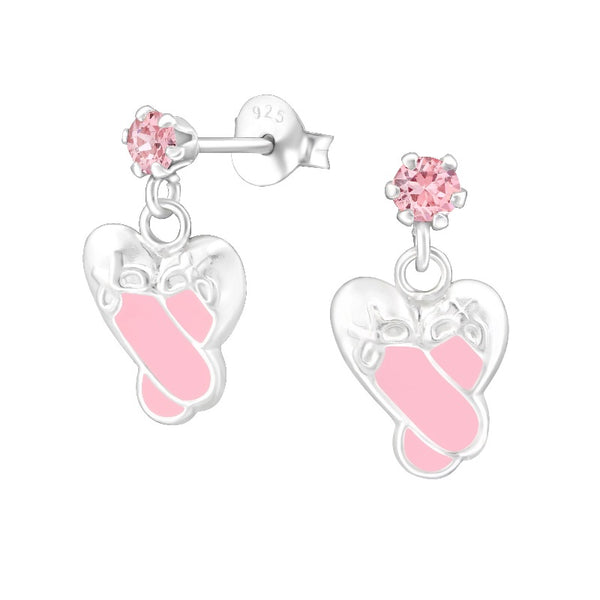 Children's Sterling Silver 'Pink Drop Ballet Shoes'  Stud Earrings