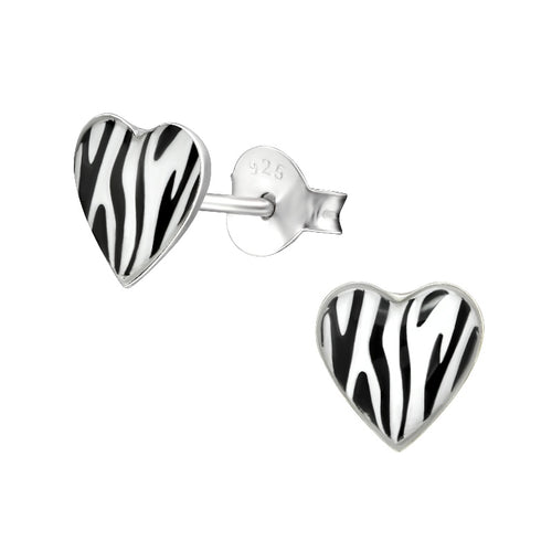 Children's Sterling Silver 'Zebra Print Heart' Stud Earrings