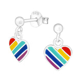Children's Sterling Silver 'Rainbow Drop Heart' Stud Earrings