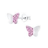 Children's Sterling Silver 'Pink Crystal Butterfly' Stud Earrings