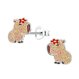 Children's Sterling Silver 'Glitter Capybara with Flower' Stud Earrings