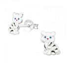 Children's Sterling Silver White Tiger Stud Earrings