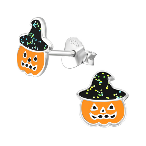 Children's Sterling Silver Halloween Pumpkin Stud Earrings