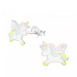 Children's Sterling Silver 'Pastel Flying Unicorn' Stud Earrings