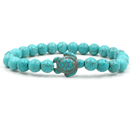 Adult's/Teenager's 'Blue Natural Agate' Beaded Yoga Stretch Bracelet with Lotus Pendant