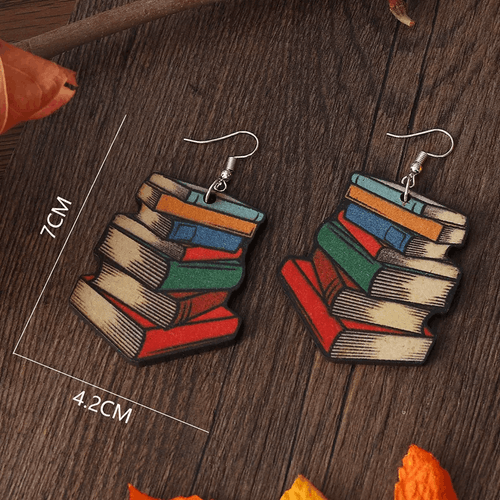 Adult's Wooden 'Stack of Books' Drop Earrings - Teacher Gift