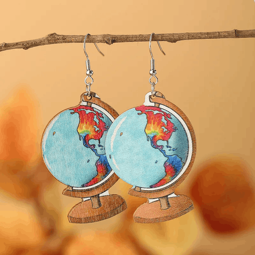 Adult's Wooden 'Globe' Drop Earrings - Teacher Gift