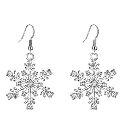 Adult's Christmas 'Snowflake with Crystal' Drop Earrings