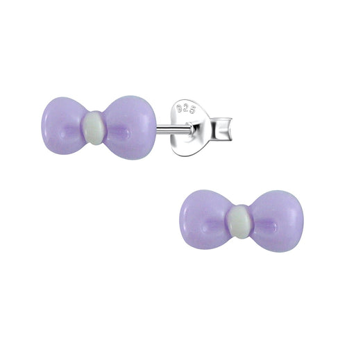 Children's Sterling Silver 'Purple Resin Bow’ Stud Earrings