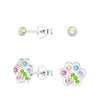 Children's Sterling Silver Set of 2 Pairs of Multicoloured Sparkle Paws and Crystal Stud Earrings