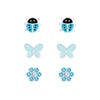 Children's Sterling Silver Set of 3 Pairs of Blue Themed Stud Earrings