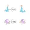Children's Sterling Silver Set of 2 Pairs of Sealion and Octopus Stud Earrings